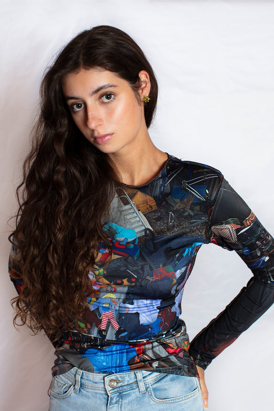 Blair Top in Multicolor Flea Market Print