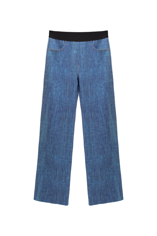 Denimlike Raised Straight Pants - Blue
