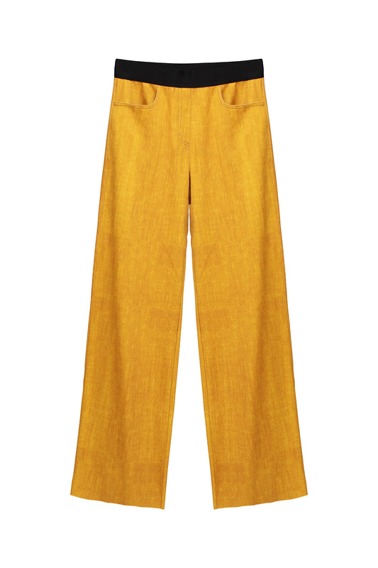 Denimlike Raised Straight Pants - Yellow