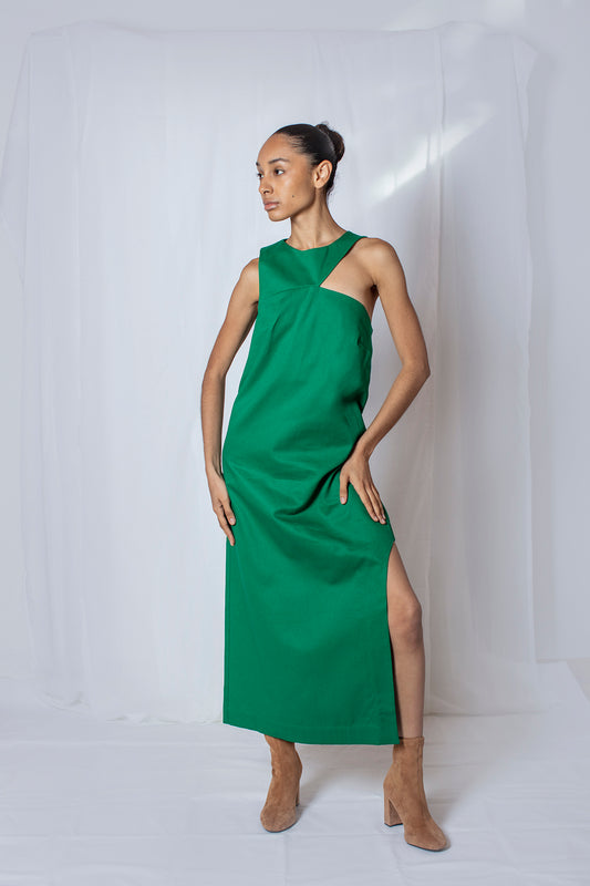 ZGEST Ava Green Cut-Out Dress with the model