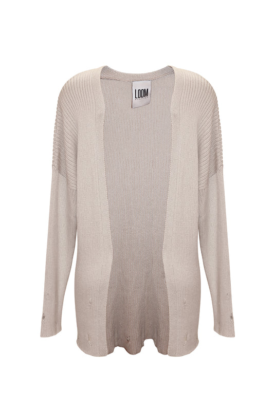 Distressed Cream Knit Cardigan - Men