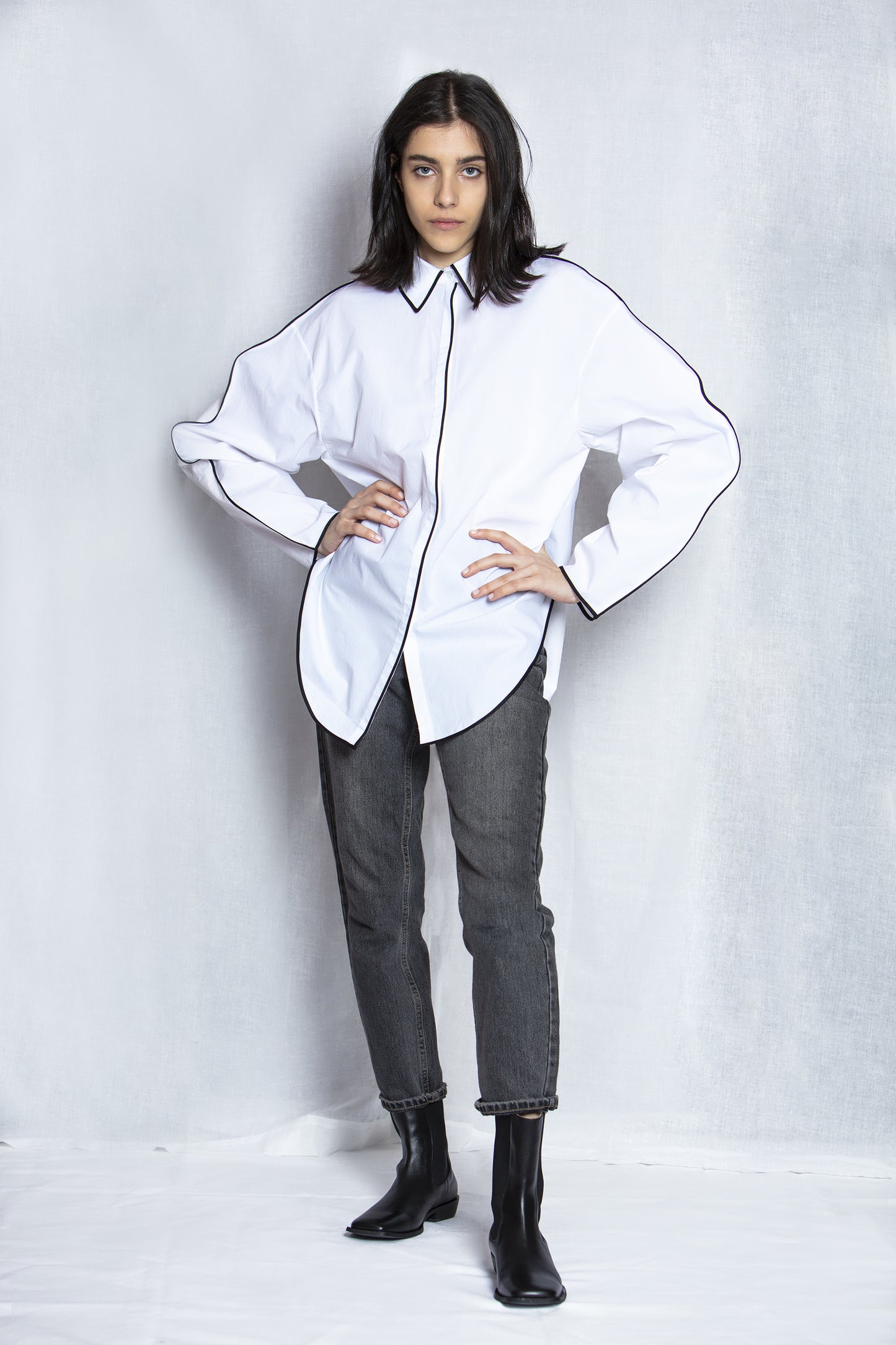 Model wearing AO Wave Shirt