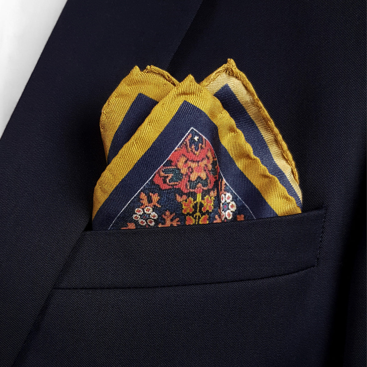 Floral Silk Pocket Square - Yellow presentation mode