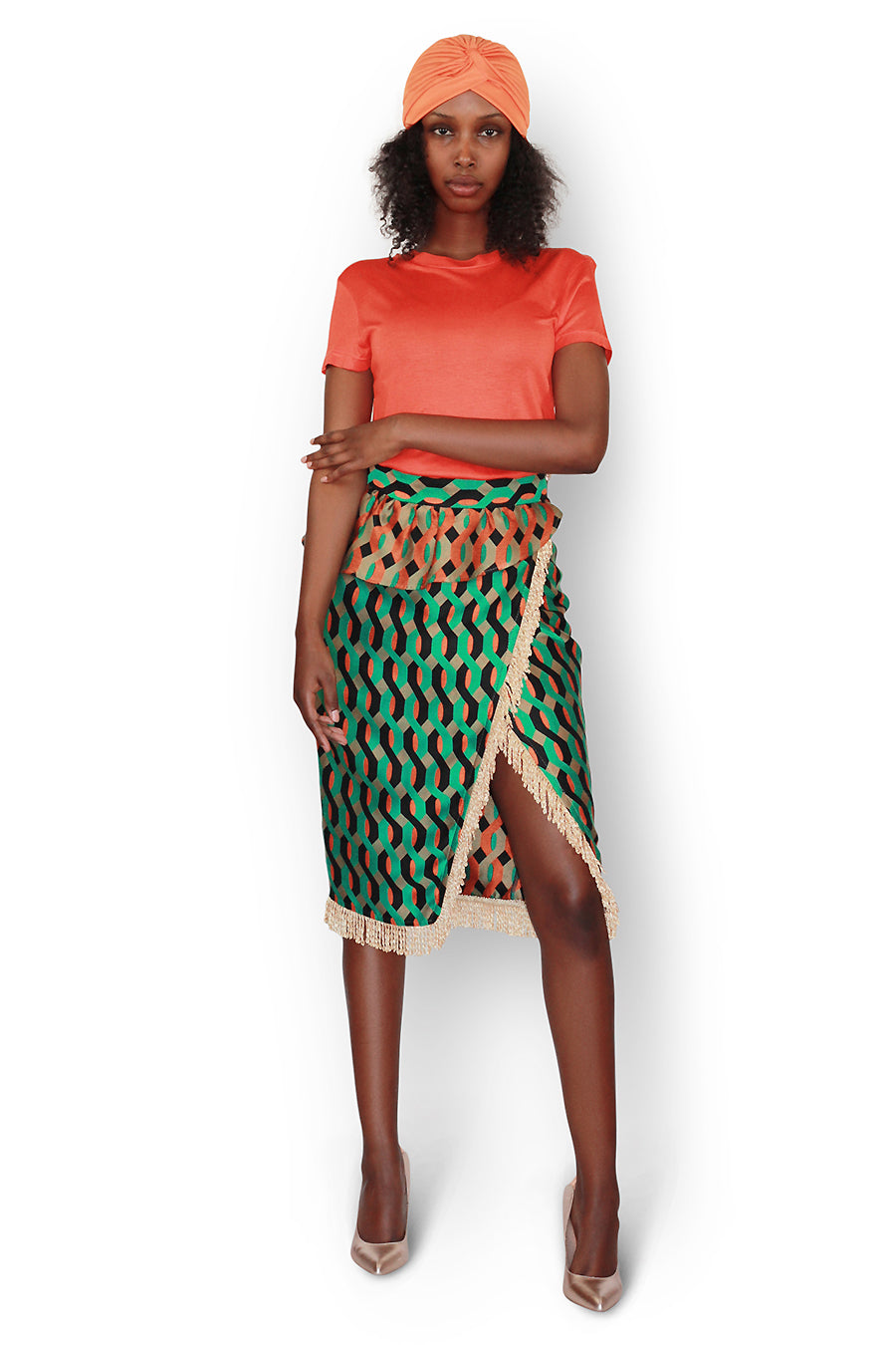 Checked Peplum Skirt with Fringe by Bad Rose