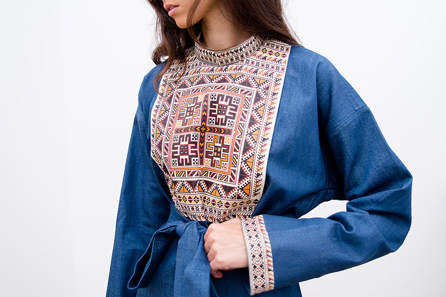 Denim Printed Kimono close view