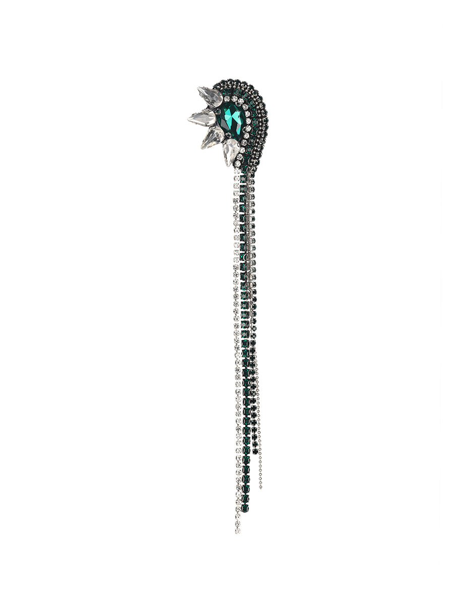 Faina Crystal Mono Clip Earring - Green