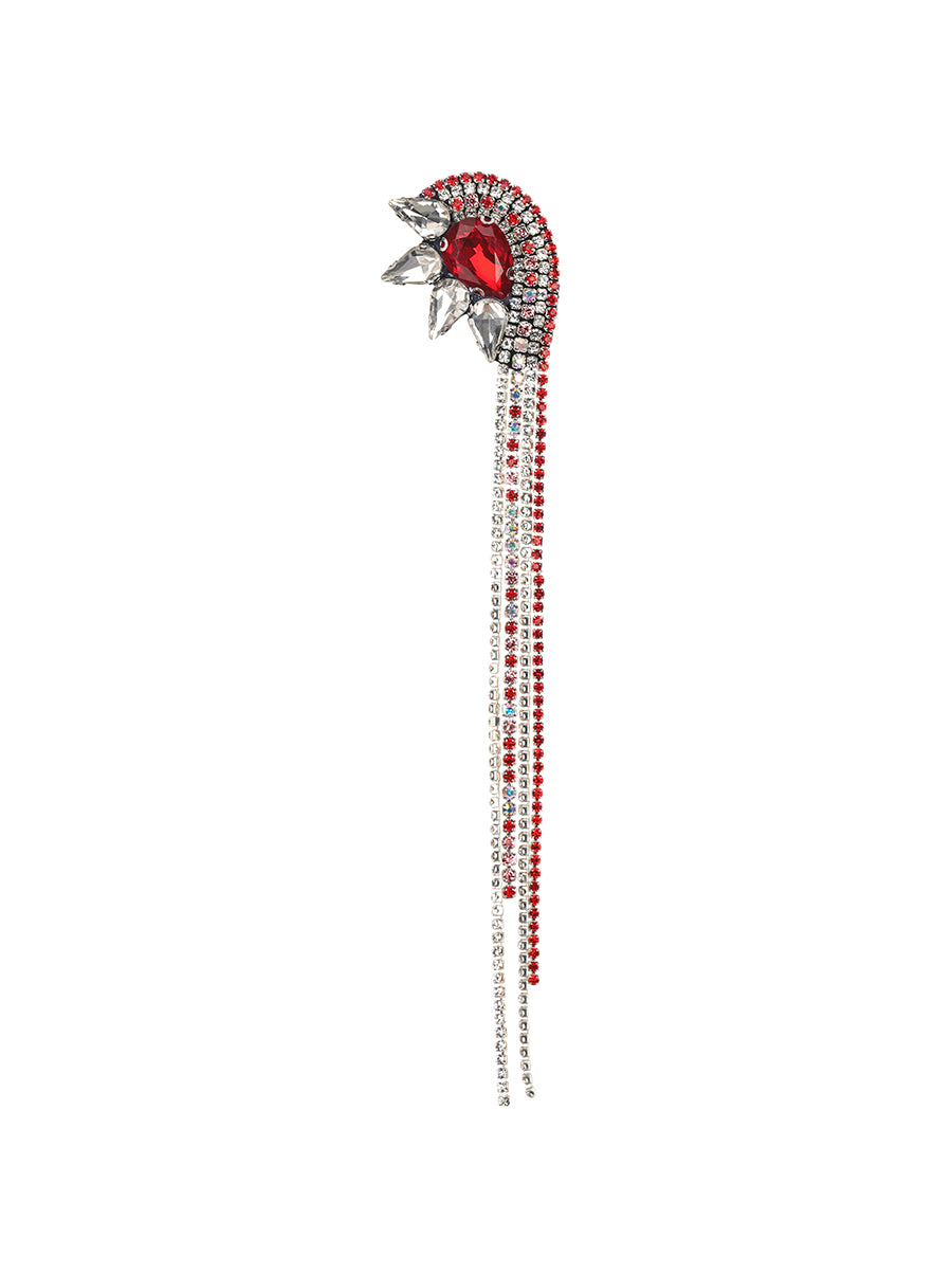 Faina Crystal Mono Clip Earring - Red