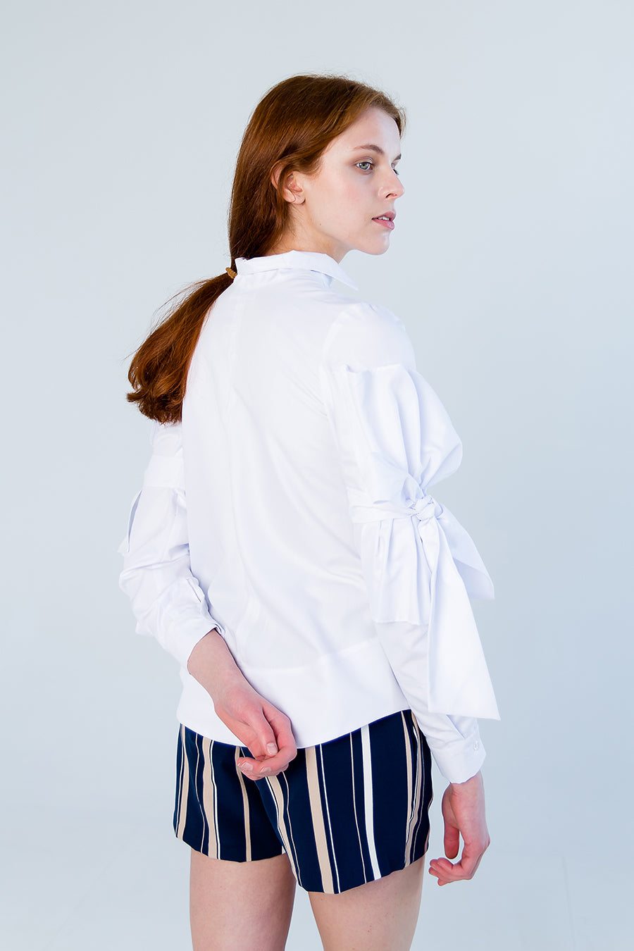 F by Faina White Ruffled Shirt back view