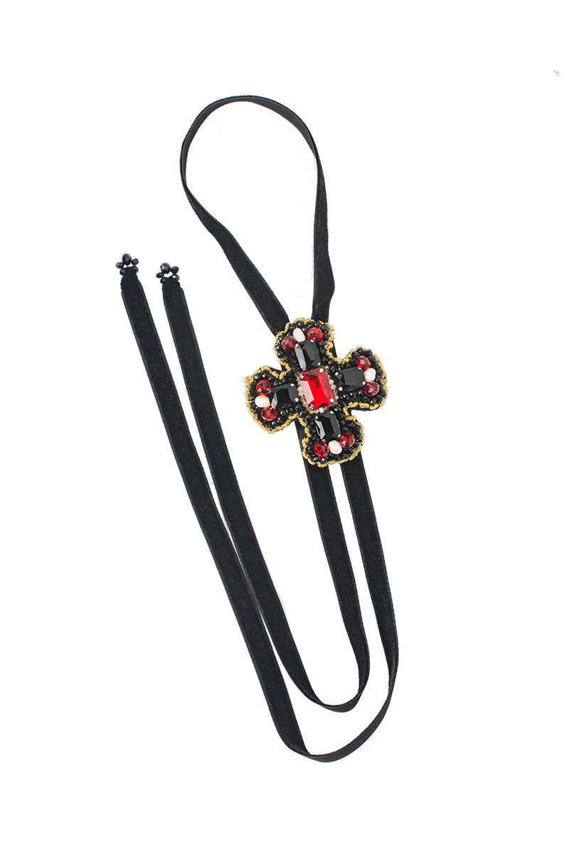Ribbon Necklace - Cross red