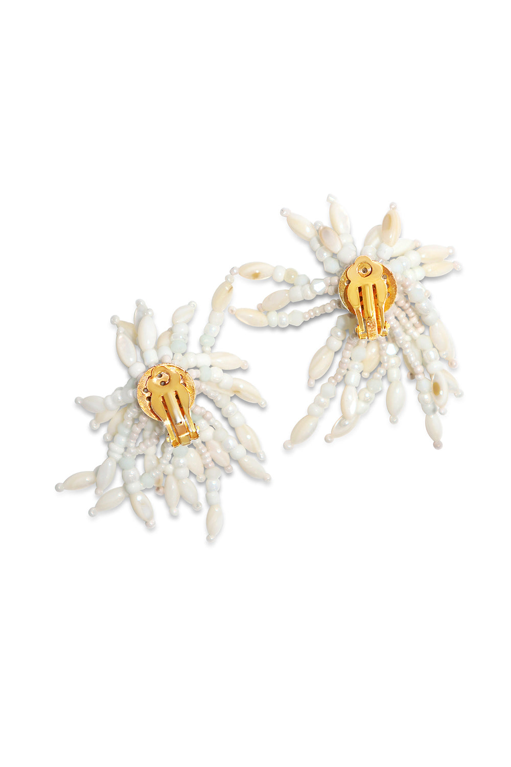 IK Beaded White Clip Earrings back view