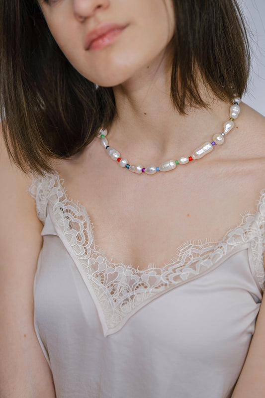 River Pearl & Colourful Beads Necklace