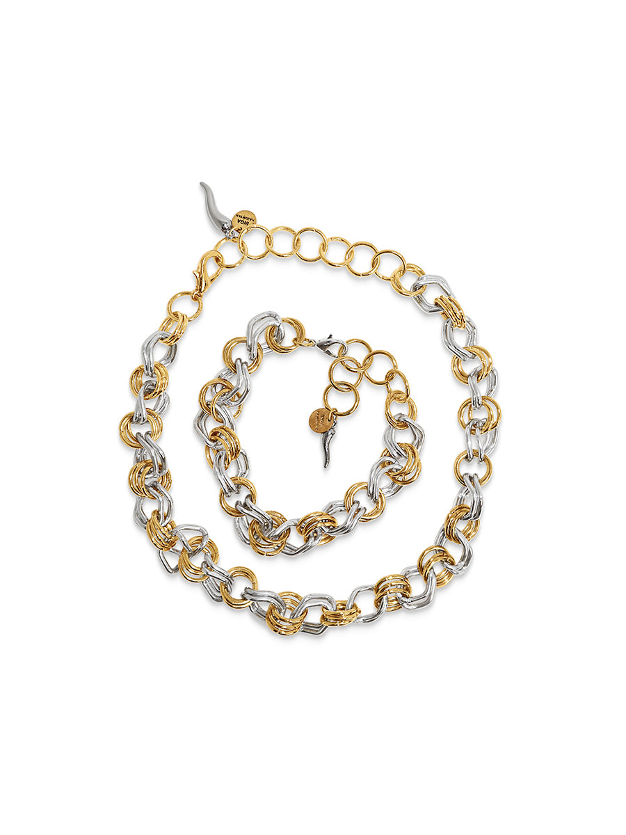 IK Plated Gold Silver Chain Set
