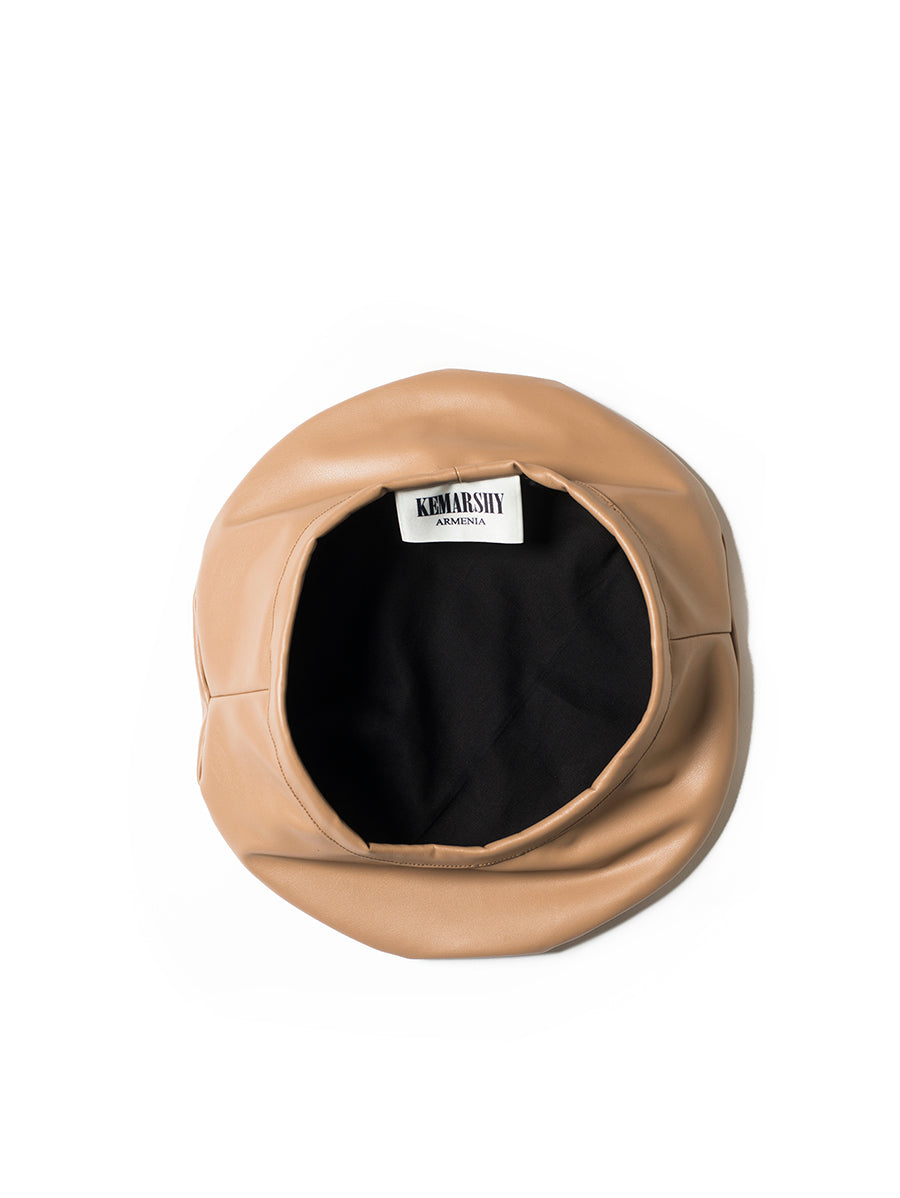 Faux-Leather Beret - Beige logo view