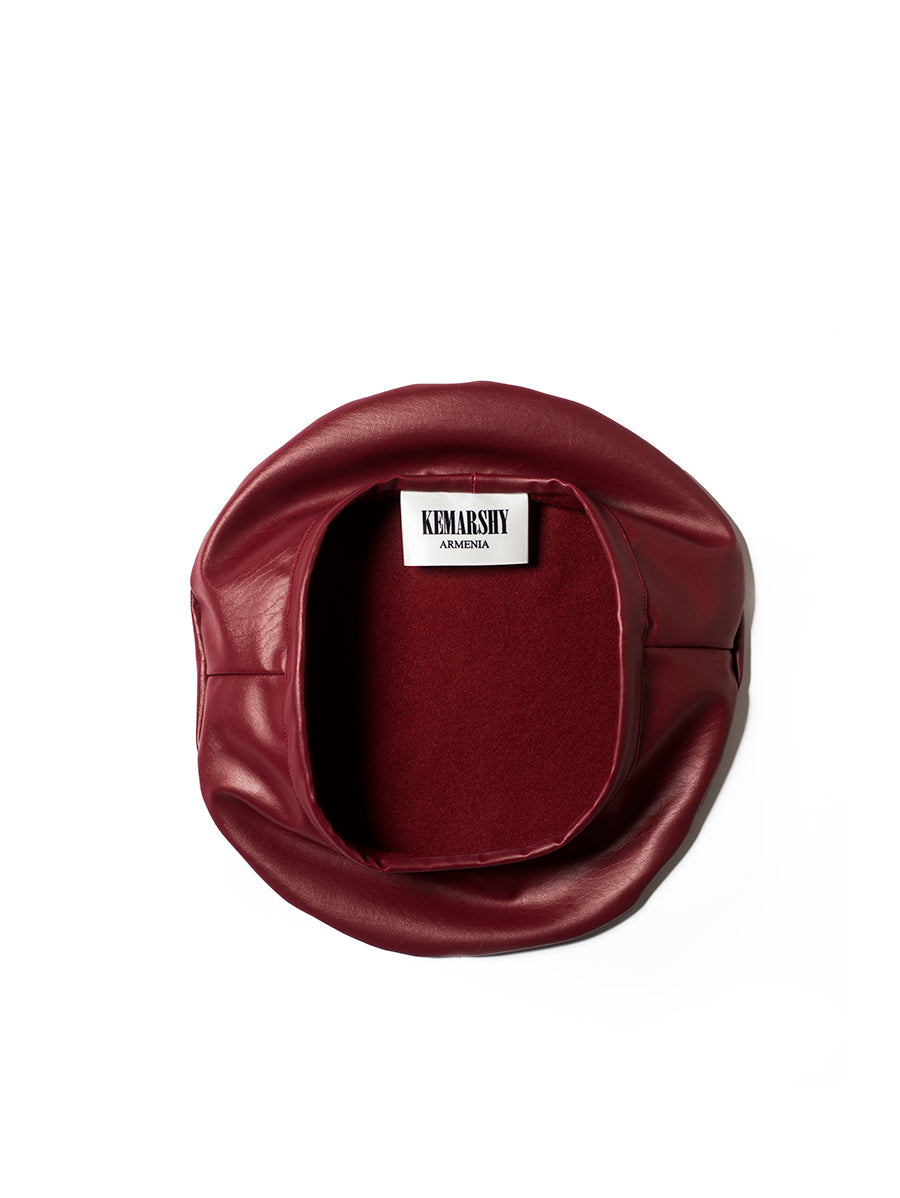 Faux-Leather Beret - Carmine  with logo view