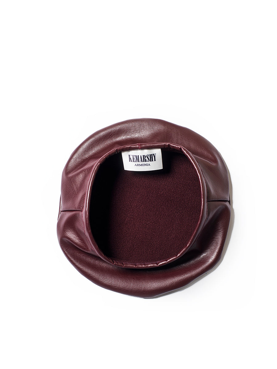 Faux-Leather Beret - Merlot