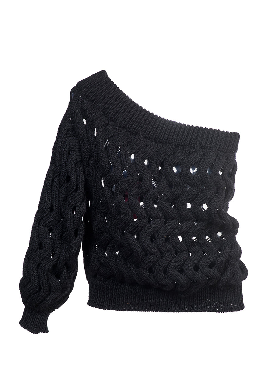 Wave One Shoulder Sweater