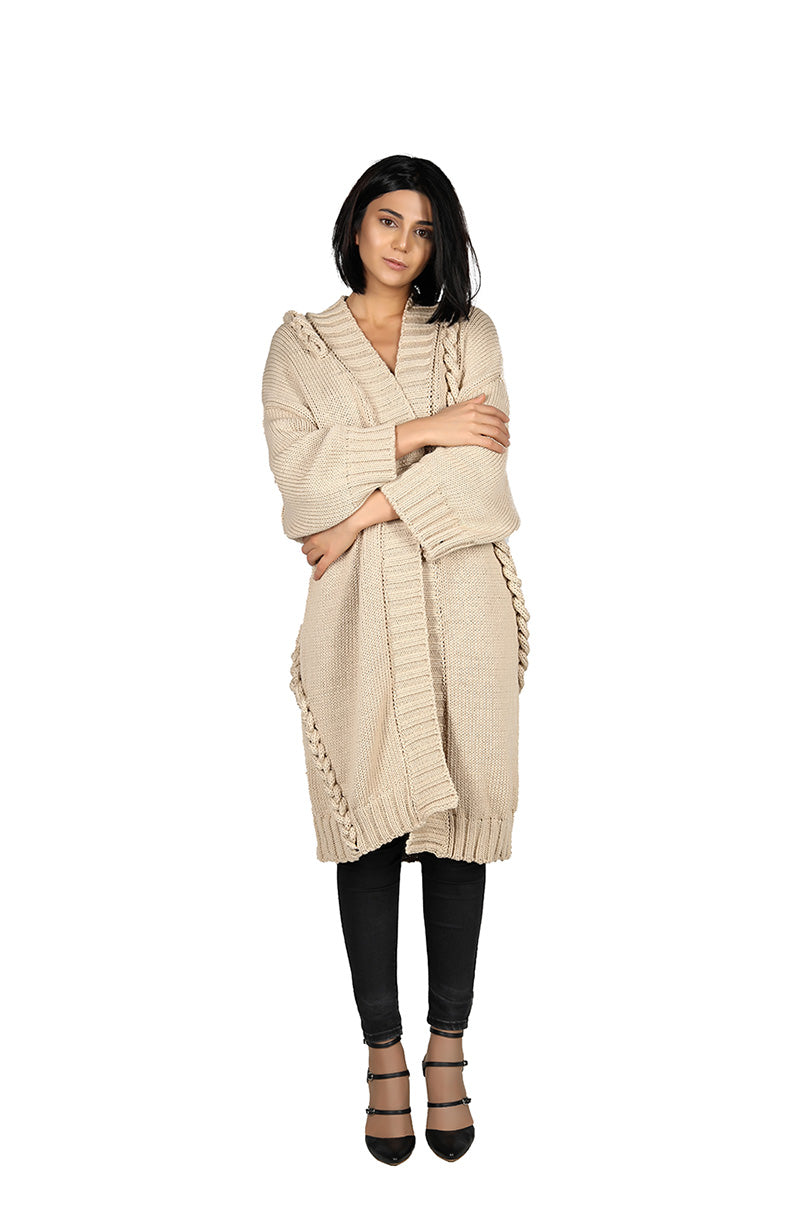 Cotton Cardigan with Braids by Loom