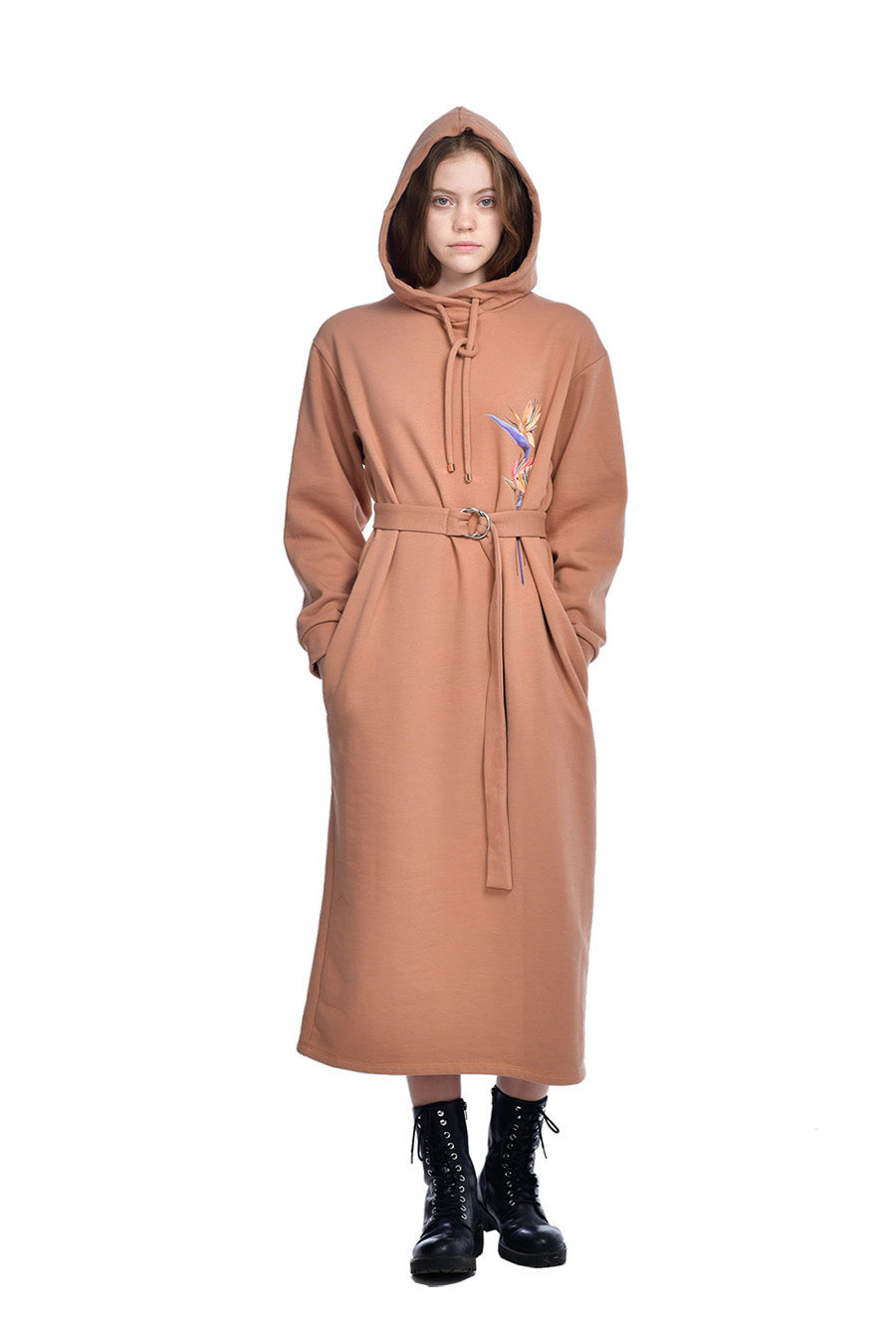 Hoodie Dress - Strelitzia Beige front view