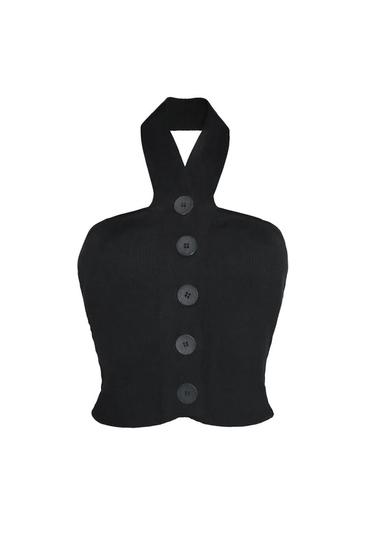 LOOM Weaving Ribbed Cotton-blend Halterneck Top