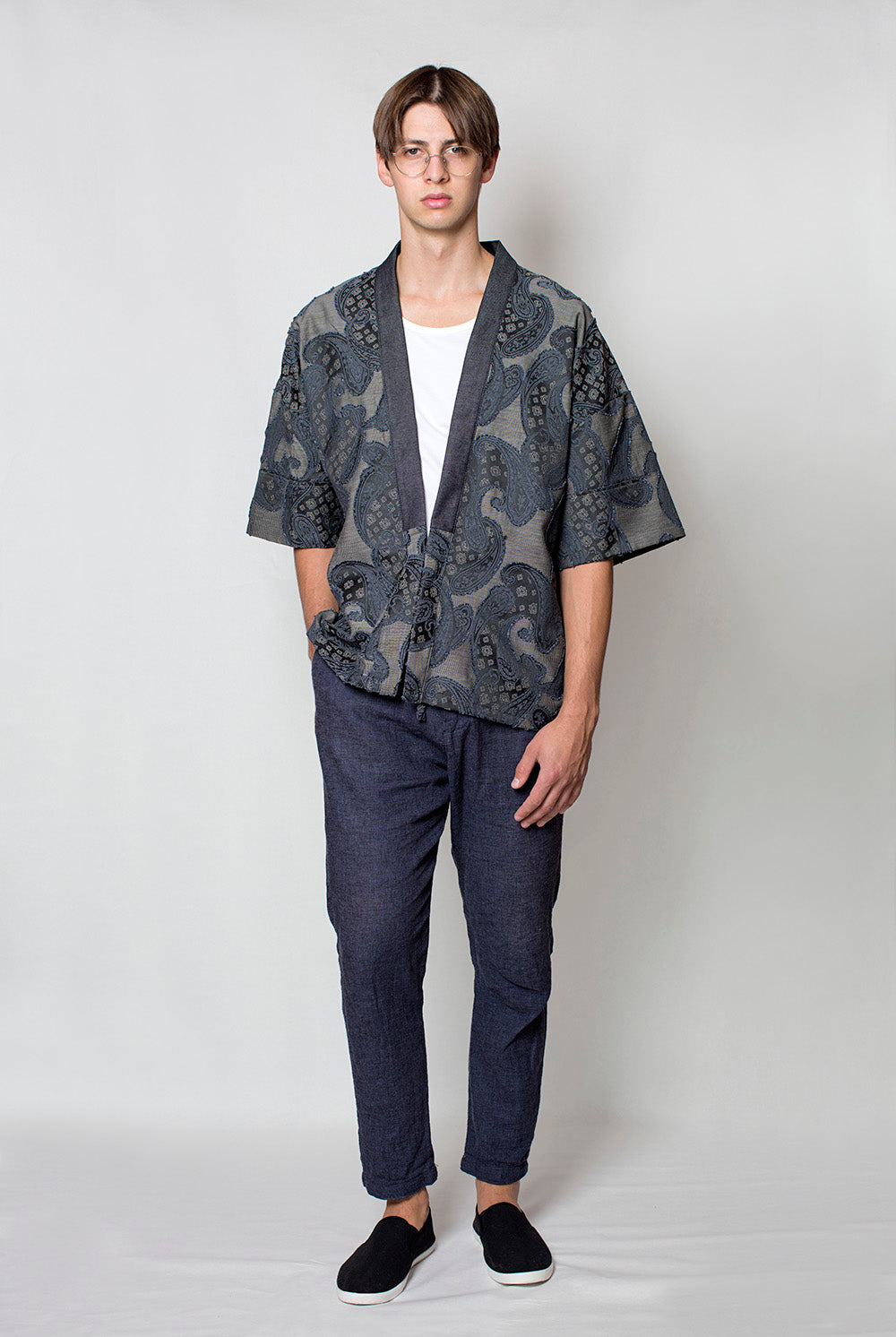 Denim Paisley Print Kimono - M Unisex front view