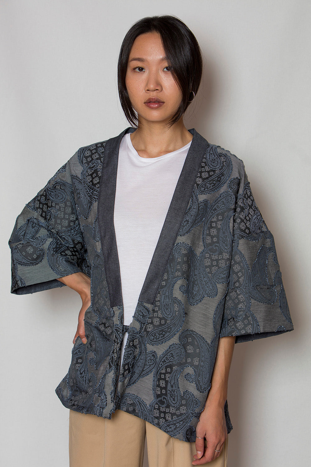 denim paisley kimono jacket