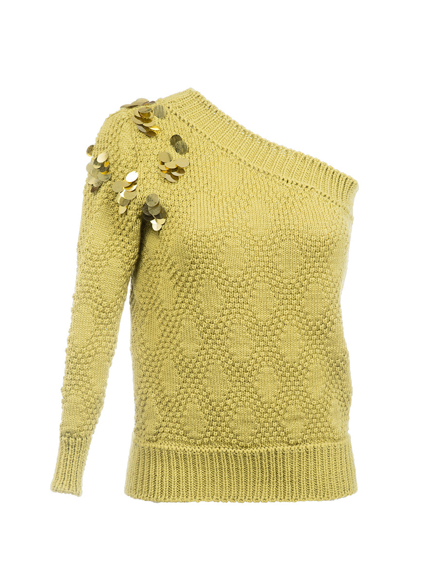 One Shoulder Green Sweater