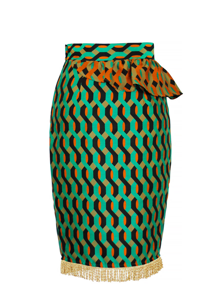 Checked Peplum Skirt with Fringe back view