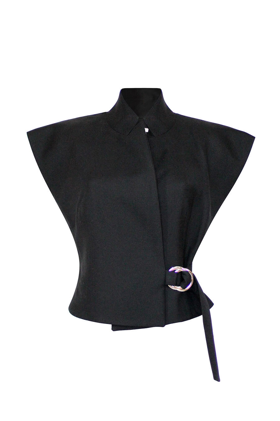 Buckle Belted Vest - Black close view