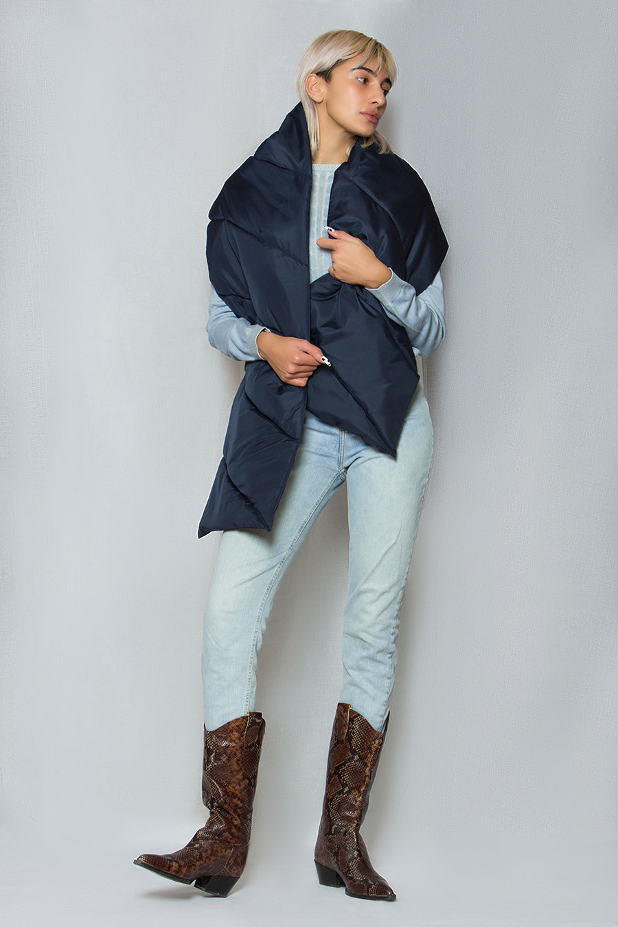 Quilted Shell Scarf - Navy Blue