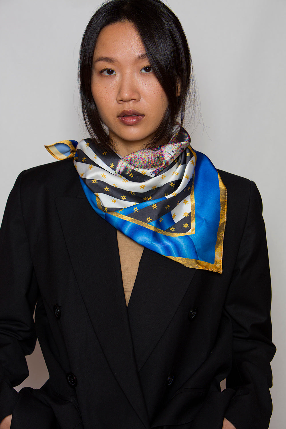 graphic print silk scarf