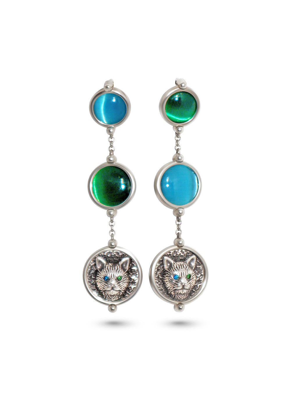 Shabeeg Ornaments - Silver Multi-Stone Earrings