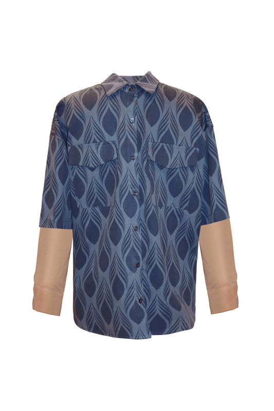 Two-Toned Pattern-Jacquard Denim Shirt