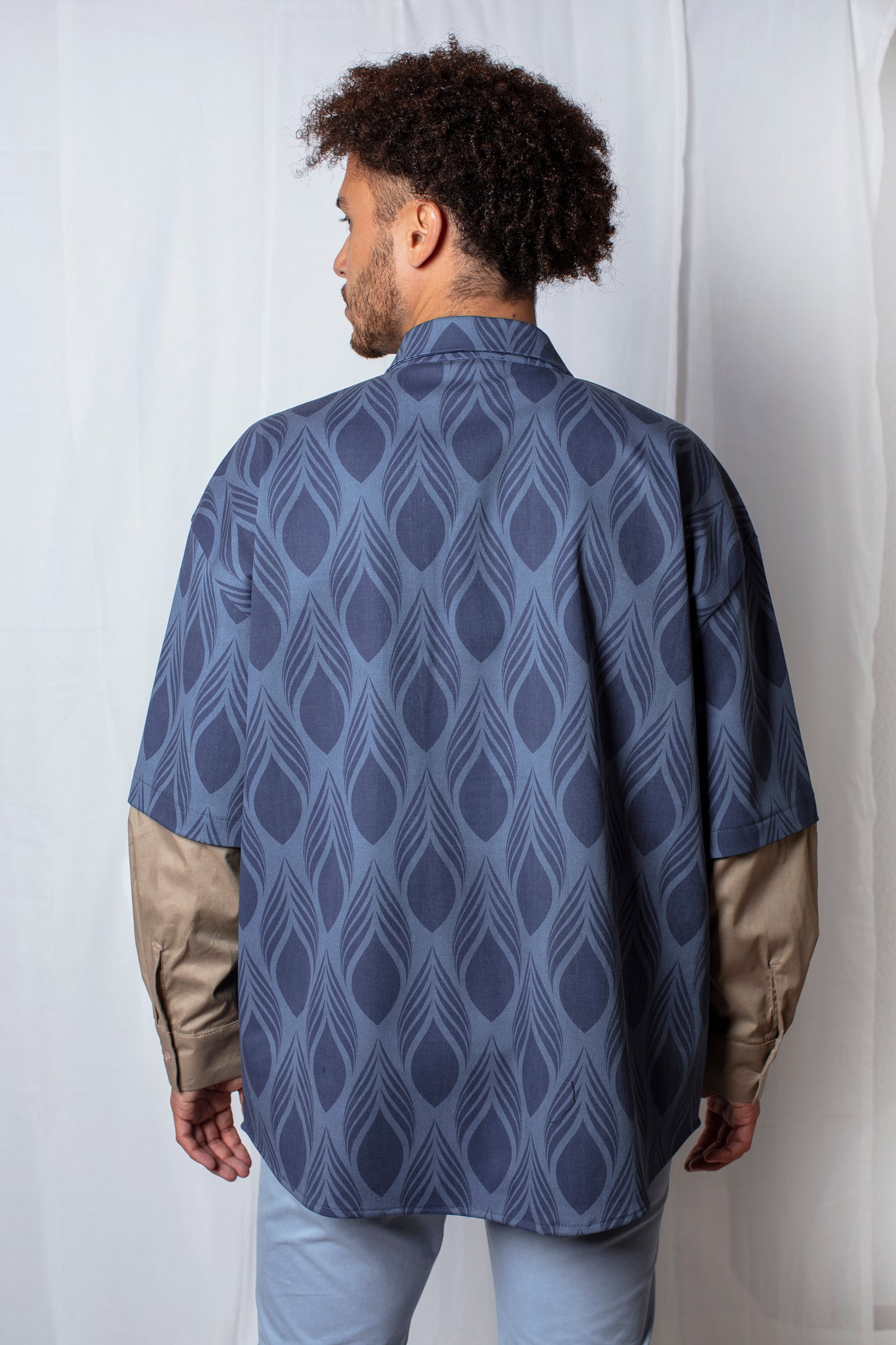 Two-Toned Pattern-Jacquard Denim Shirt