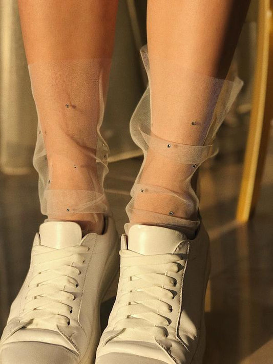Crystal-embellished Tulle Socks - White presentation mode
