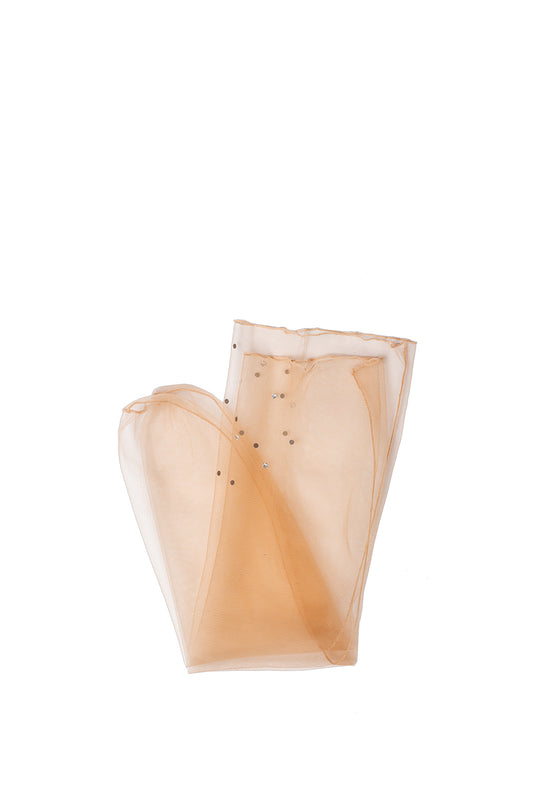 Crystal-embellished Tulle Socks - Beige