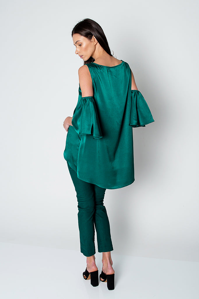 Cold Shoulder Silk Top back view