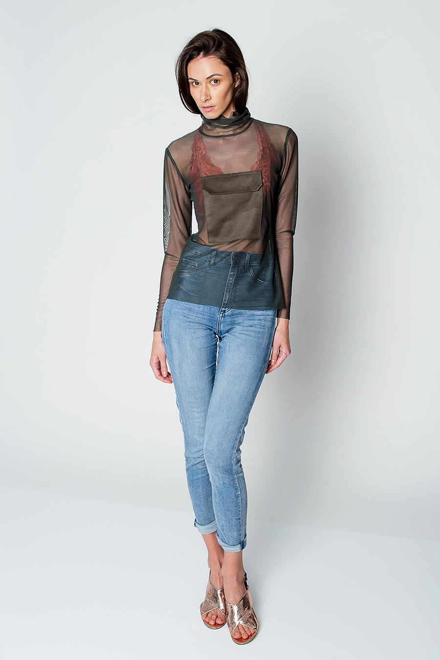 Transparent Tulle Turtleneck Top