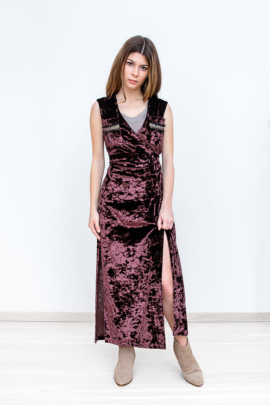 Velvet Wrap Maxi Dress