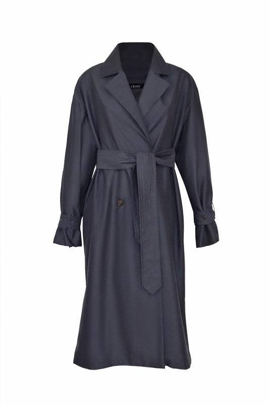 Ruffle Back Trench Coat - Navy
