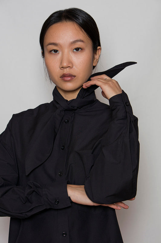 OM Shirt With Bow Tie Collar Black