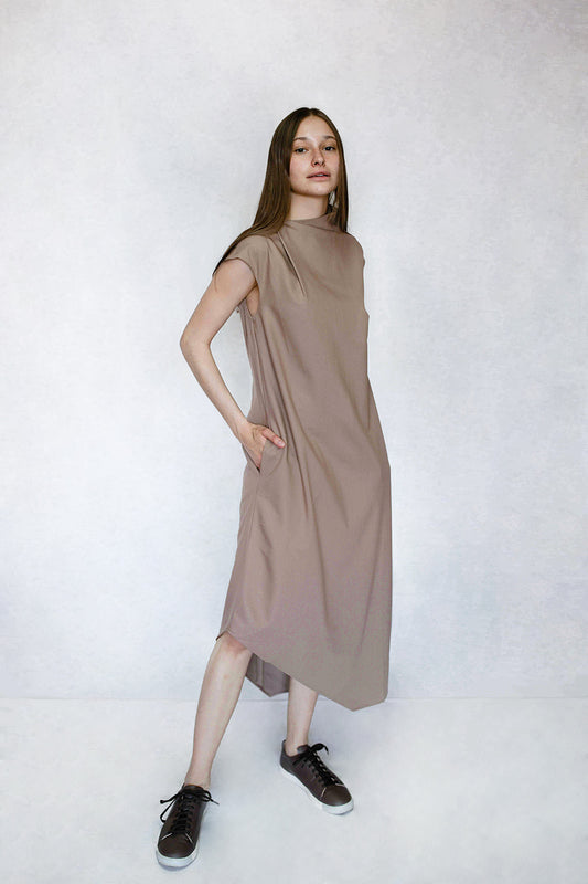 Beige asymmetric dress
