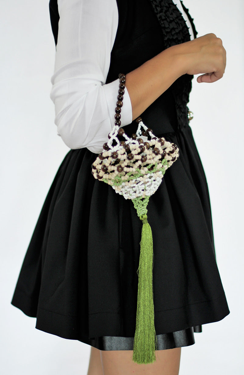 ėSSä Tasseled Beaded Clutch front view
