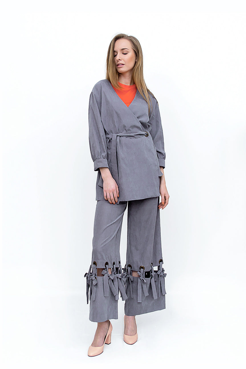 f by Faina Grey Wrap Blazer presentation mode