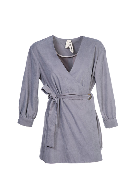 f by Faina Grey Wrap Blazer front view