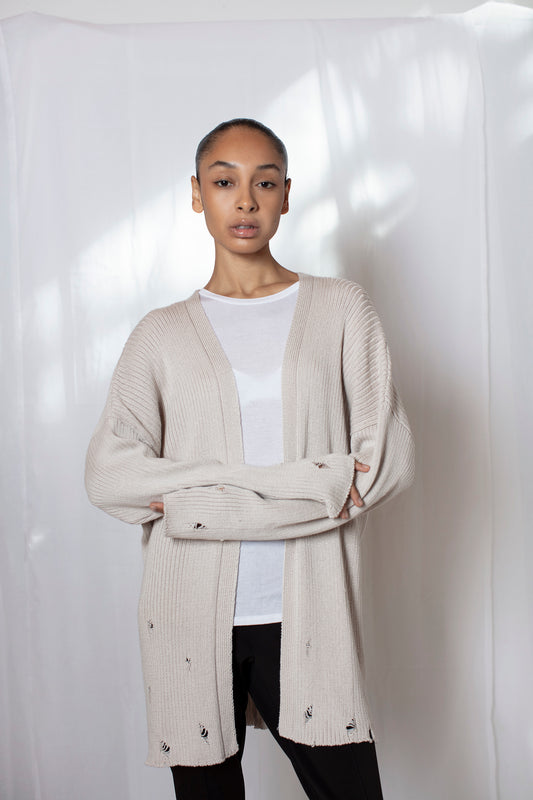 Distressed Cream Knit Cardigan