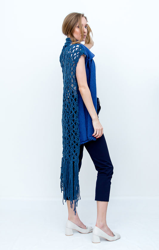 Light Blue Macrame Vest side view