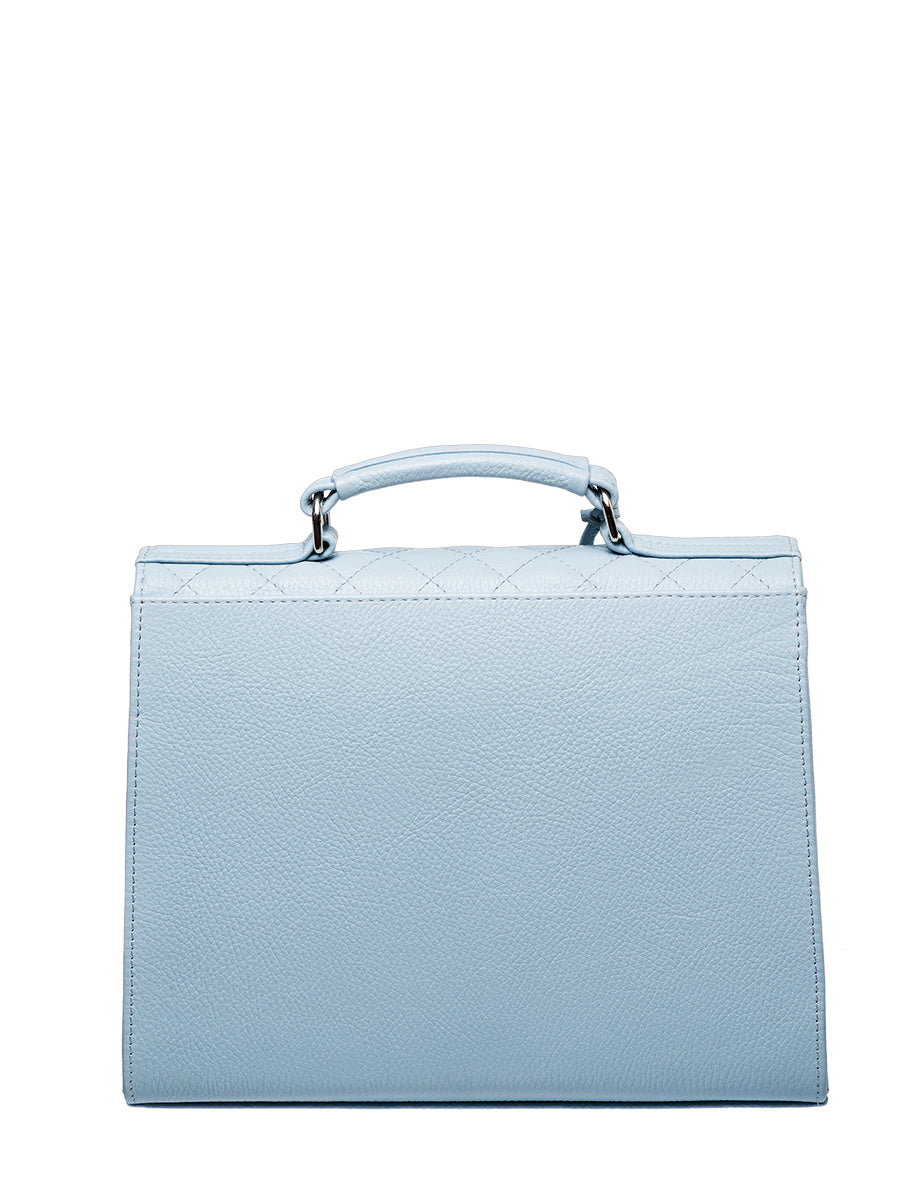Quilted leather handbag - Pastel Blue back view