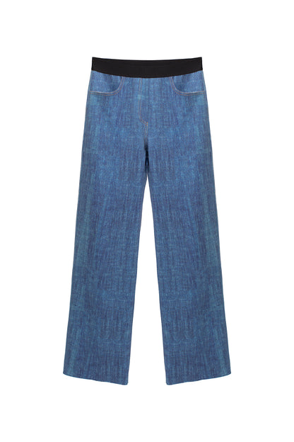Denimlike Raised Straight Pants - Blue