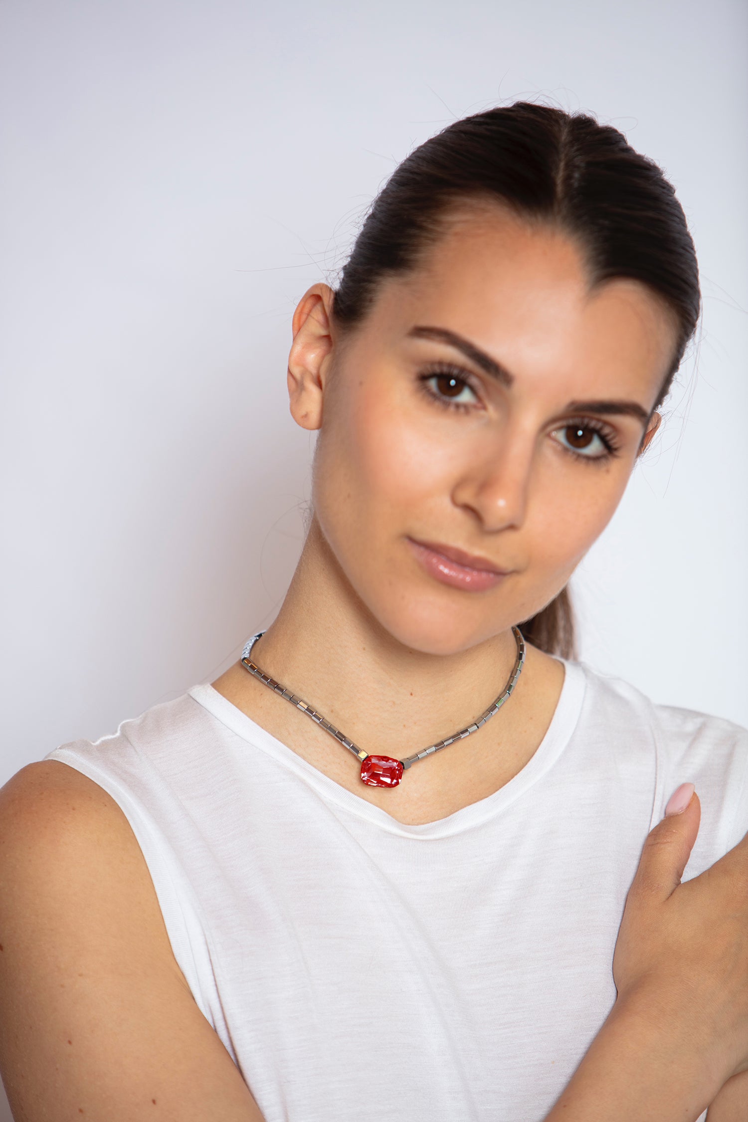 IK Crystal Pendant Choker - Red