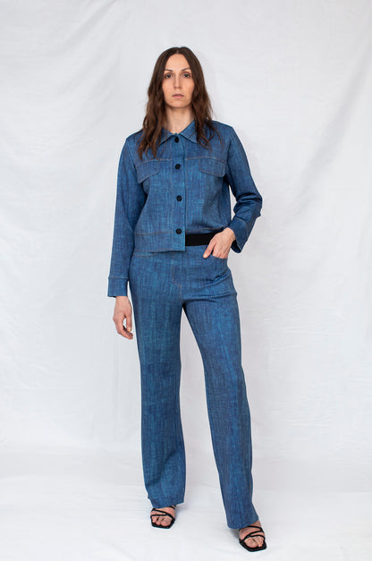 Denimlike Raised Straight Pants - Blue